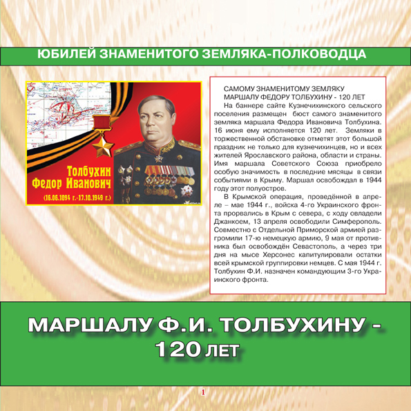 Маршалу Ф.И.Толбухину - 120 лет